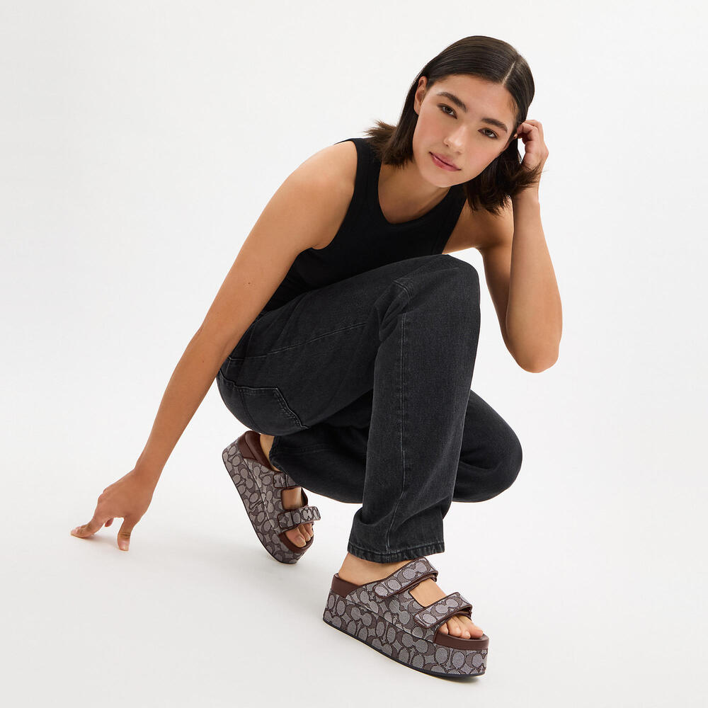 Two Band Platform Slide In Signature Jacquard